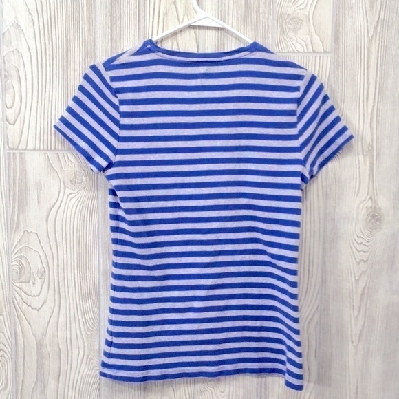 Croft & Barrow Blue Gray Striped V-neck T-shirt XS - Picture 2 of 4